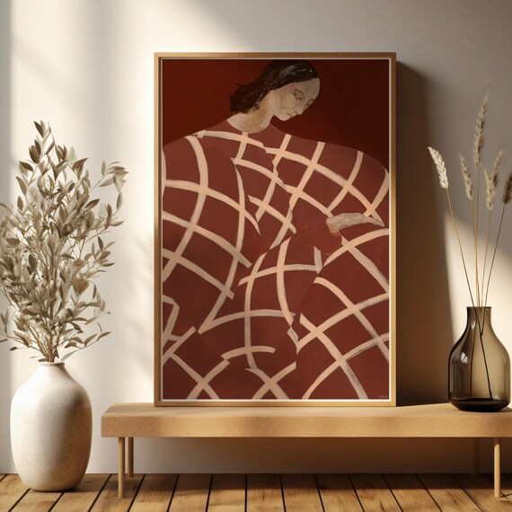 Minimalist Abstract Woman In Red Wall Art Modern Geometric Contemporary Figurative Poster For Home Decor