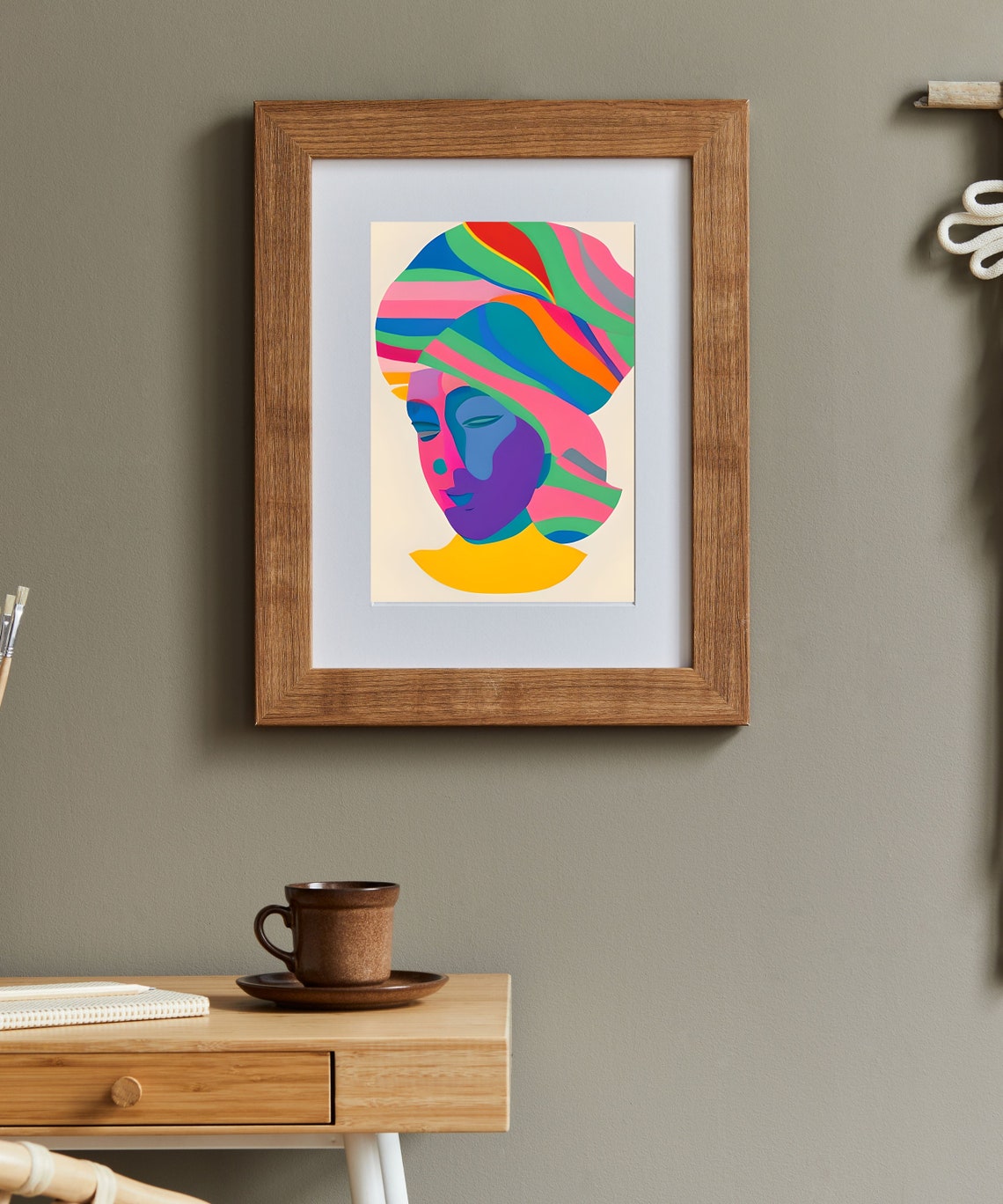Mother Striped Headwrap Woman Colorful Abstract Portrait Print - Image 2