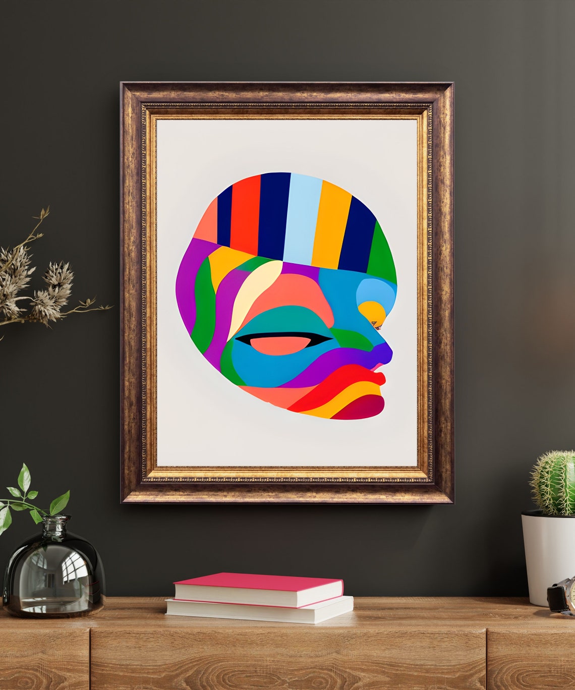 Gaze Rainbow Stripe Circle Face Closed Eye Abstract Art Print - Image 2