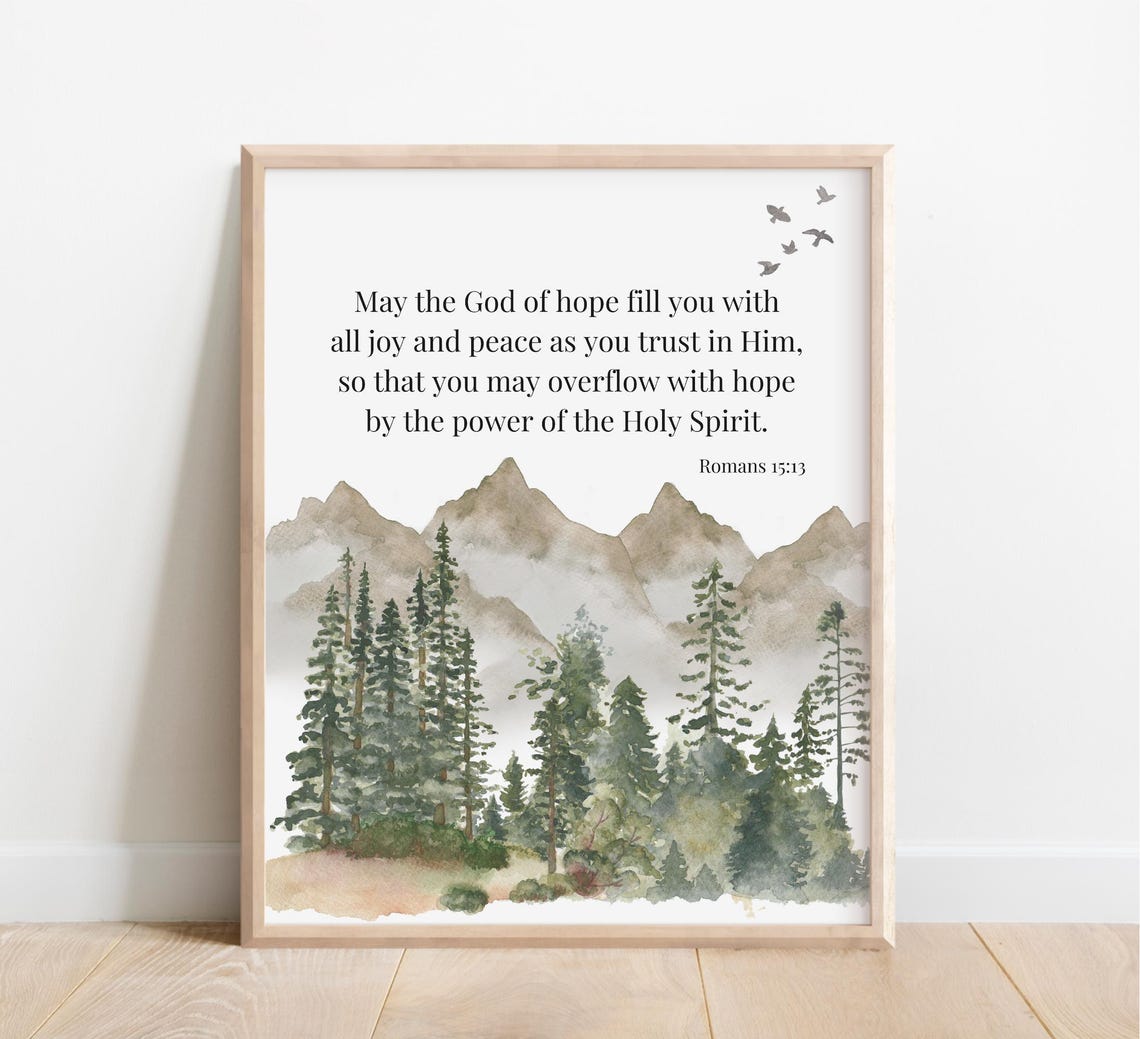Romans 15:13 God of Hope Fill You With Joy Forest Watercolor Print