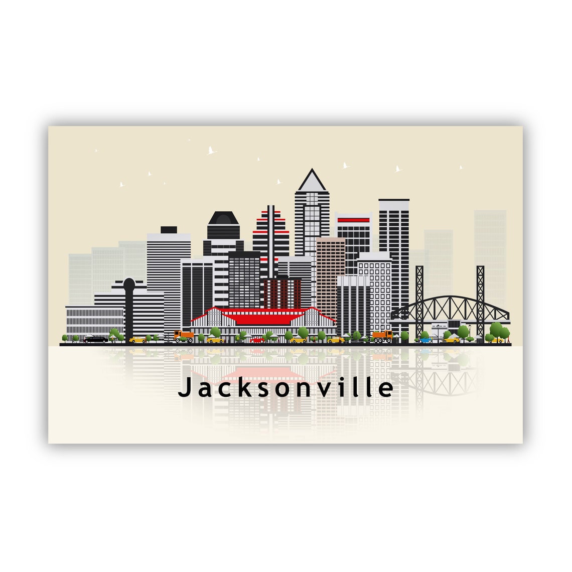 Jacksonville Florida Downtown Skyline Vector Illustration City Poster - Image 2