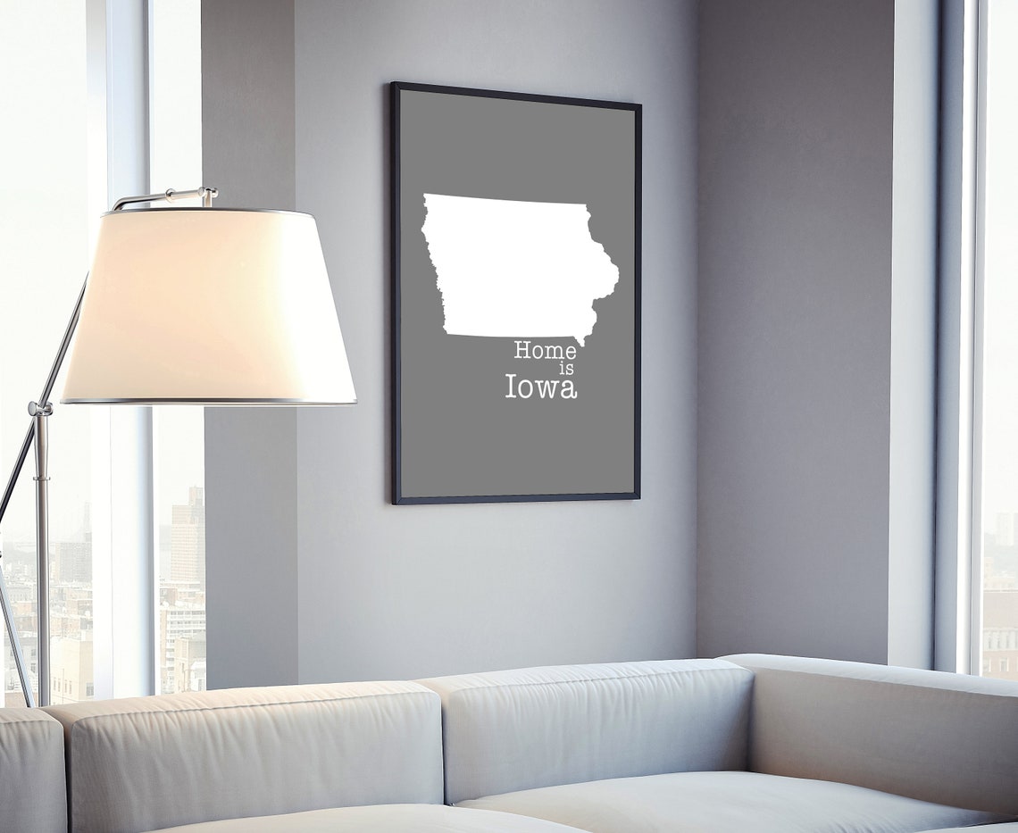 Home Is Iowa White State Silhouette Minimal Gray Modern Wall Art Print - Image 4
