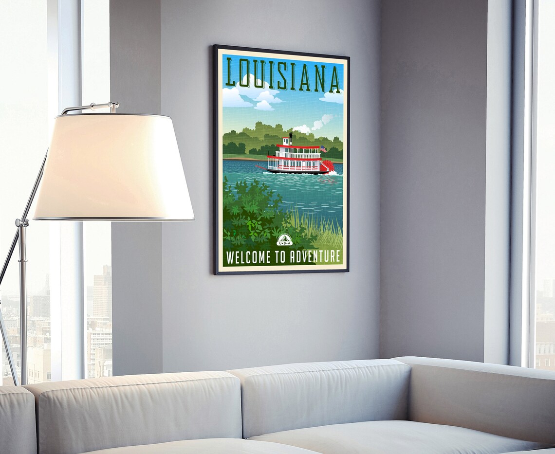 Louisiana Mississippi Riverboat Sternwheeler Retro Travel Poster - Image 4
