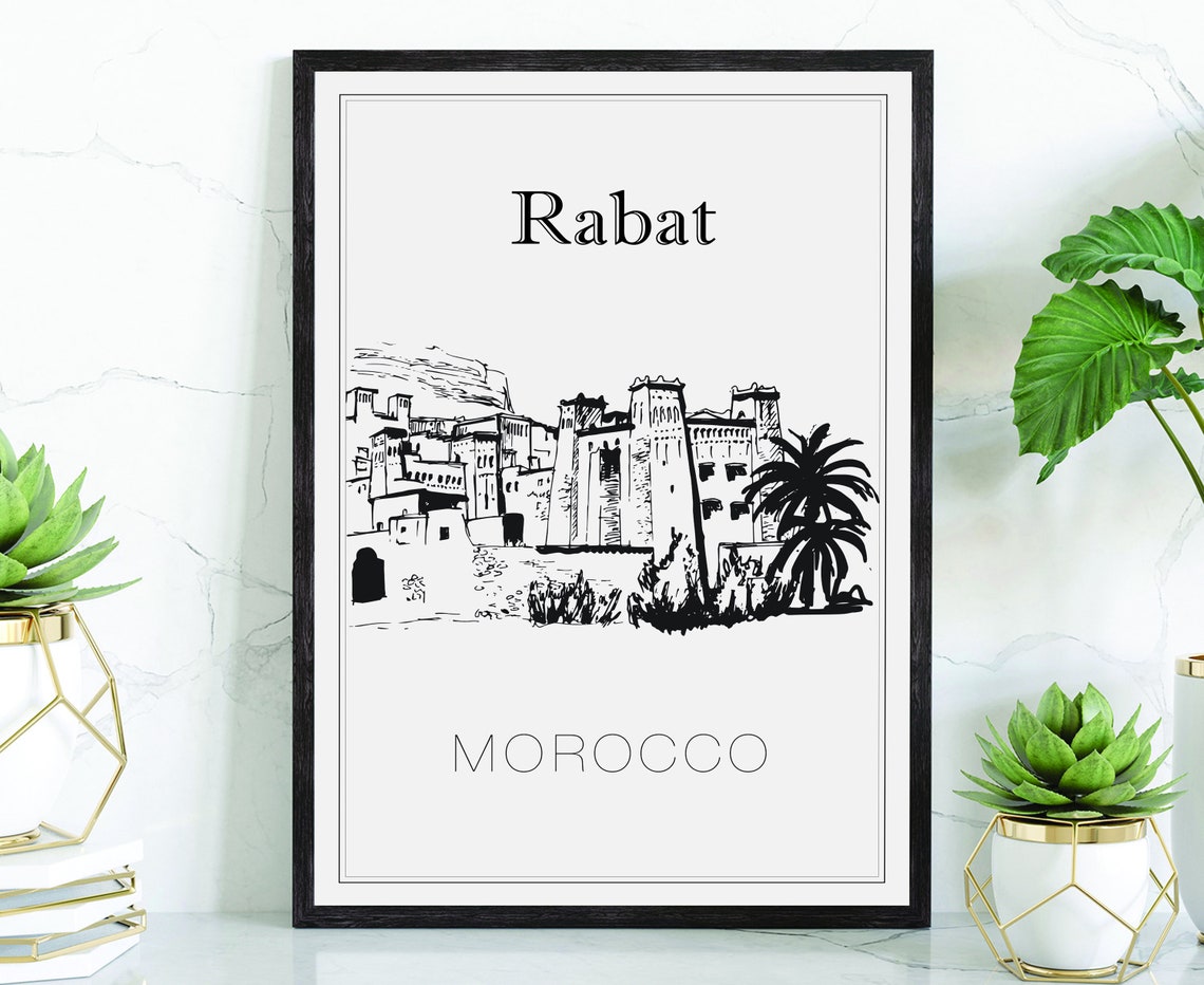 Rabat Morocco Kasbah Hand Drawn Ink Sketch Cityscape Travel Poster