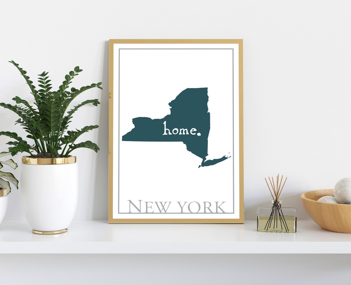 New York State Silhouette Home Minimalist Teal Wall Decor Map Poster - Image 2