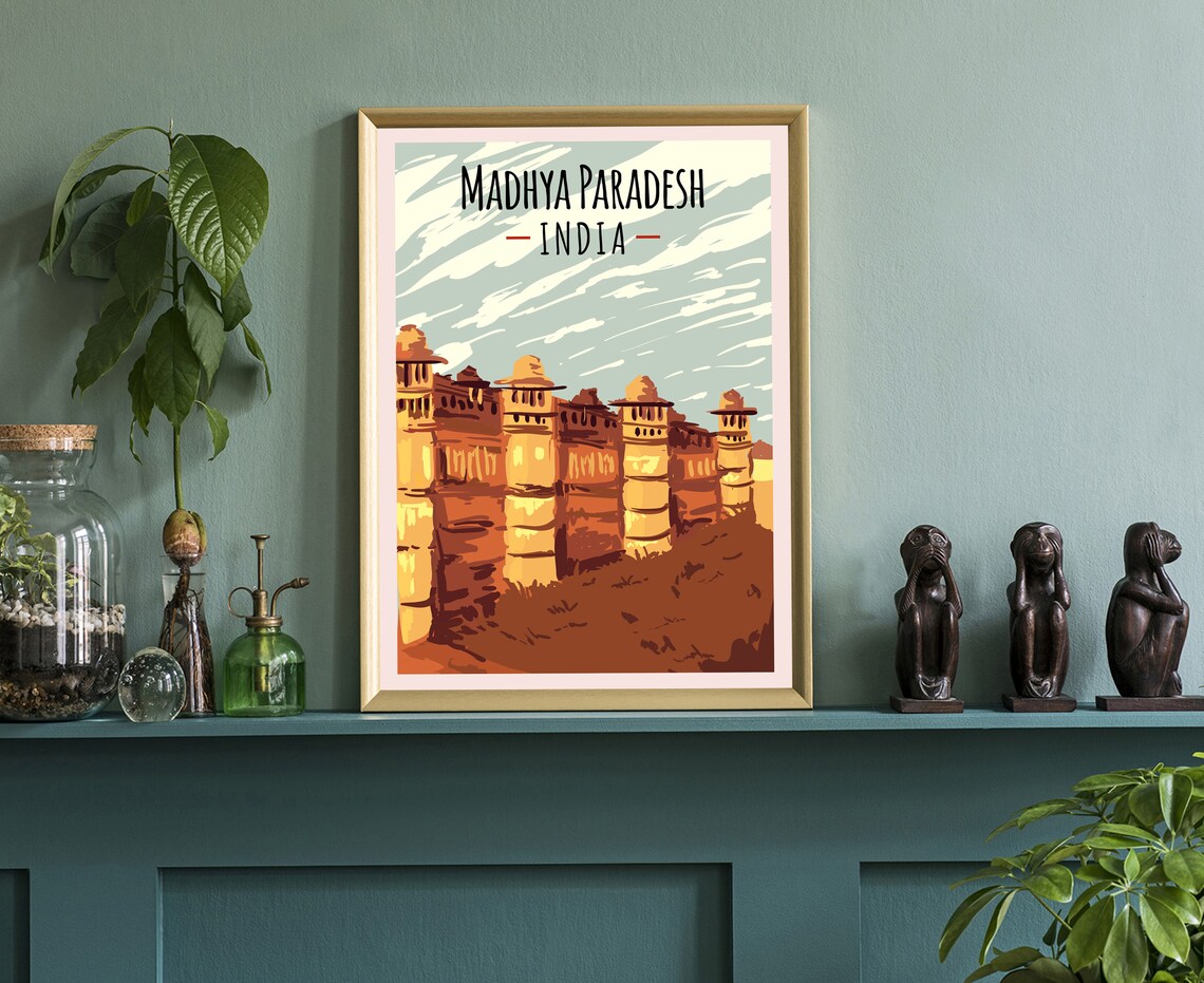 Historic Madhya Pradesh India Vintage Fort Travel Poster Art - Image 3