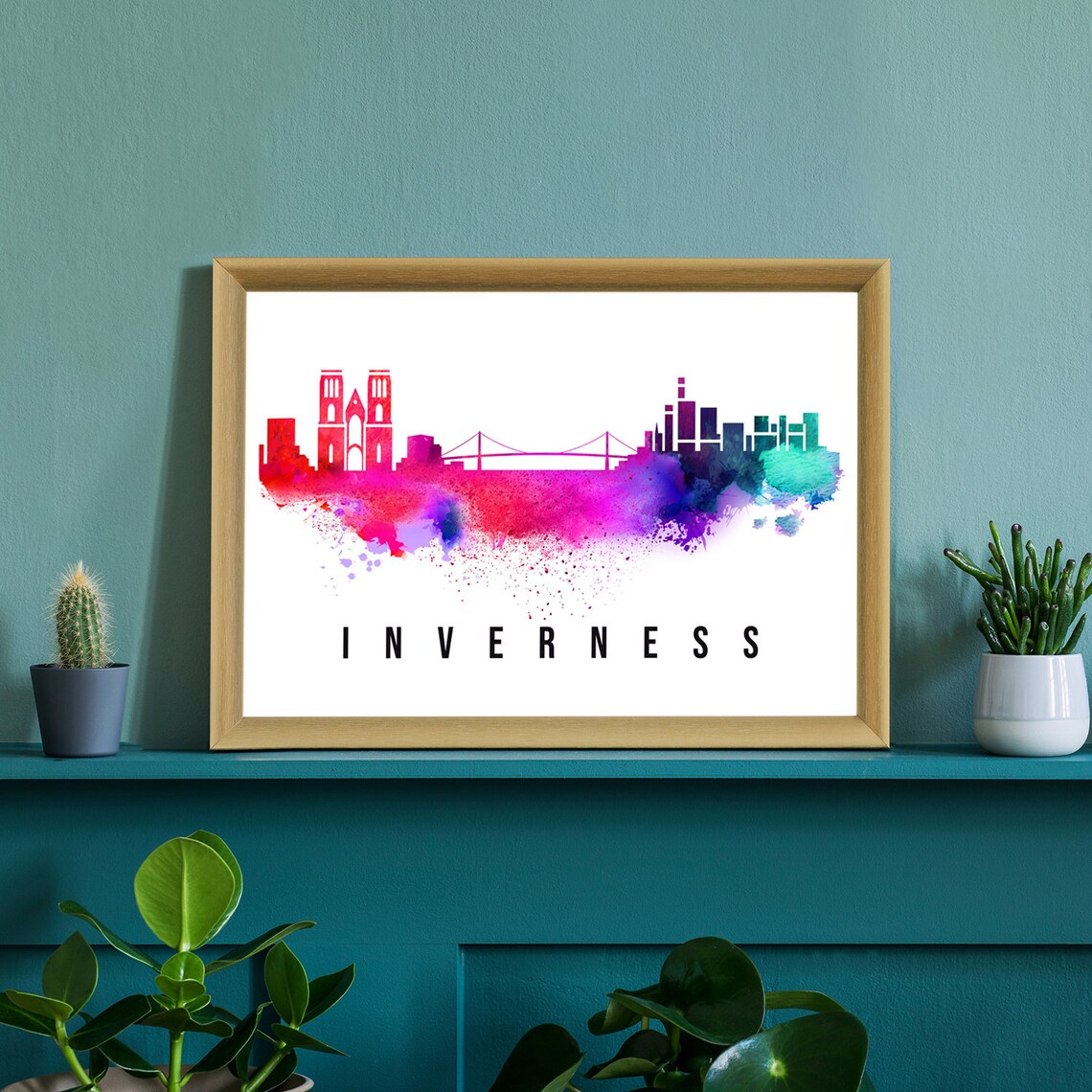 Inverness Scotland Watercolor Skyline Kessock Bridge Riverside Poster - Image 2