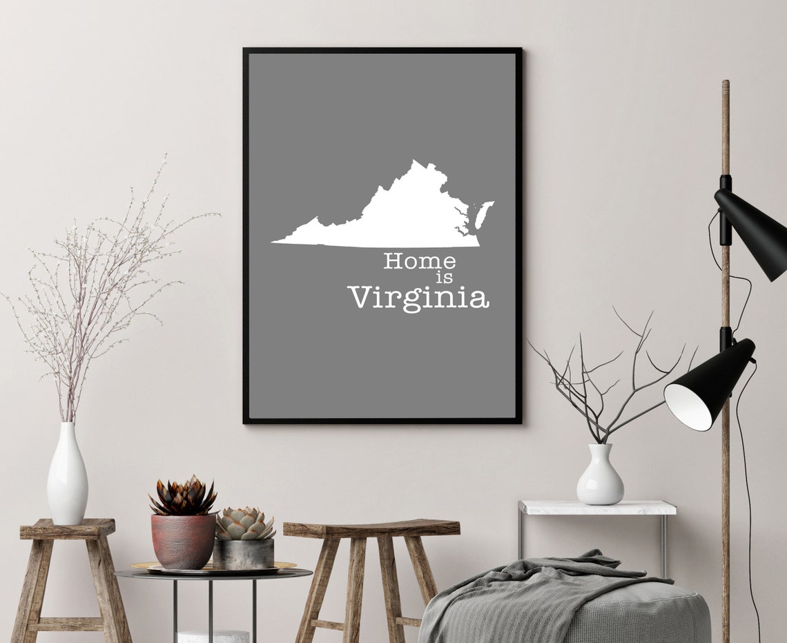 Virginia Home Is Gray Minimalist State Map Silhouette Wall Art - Image 3