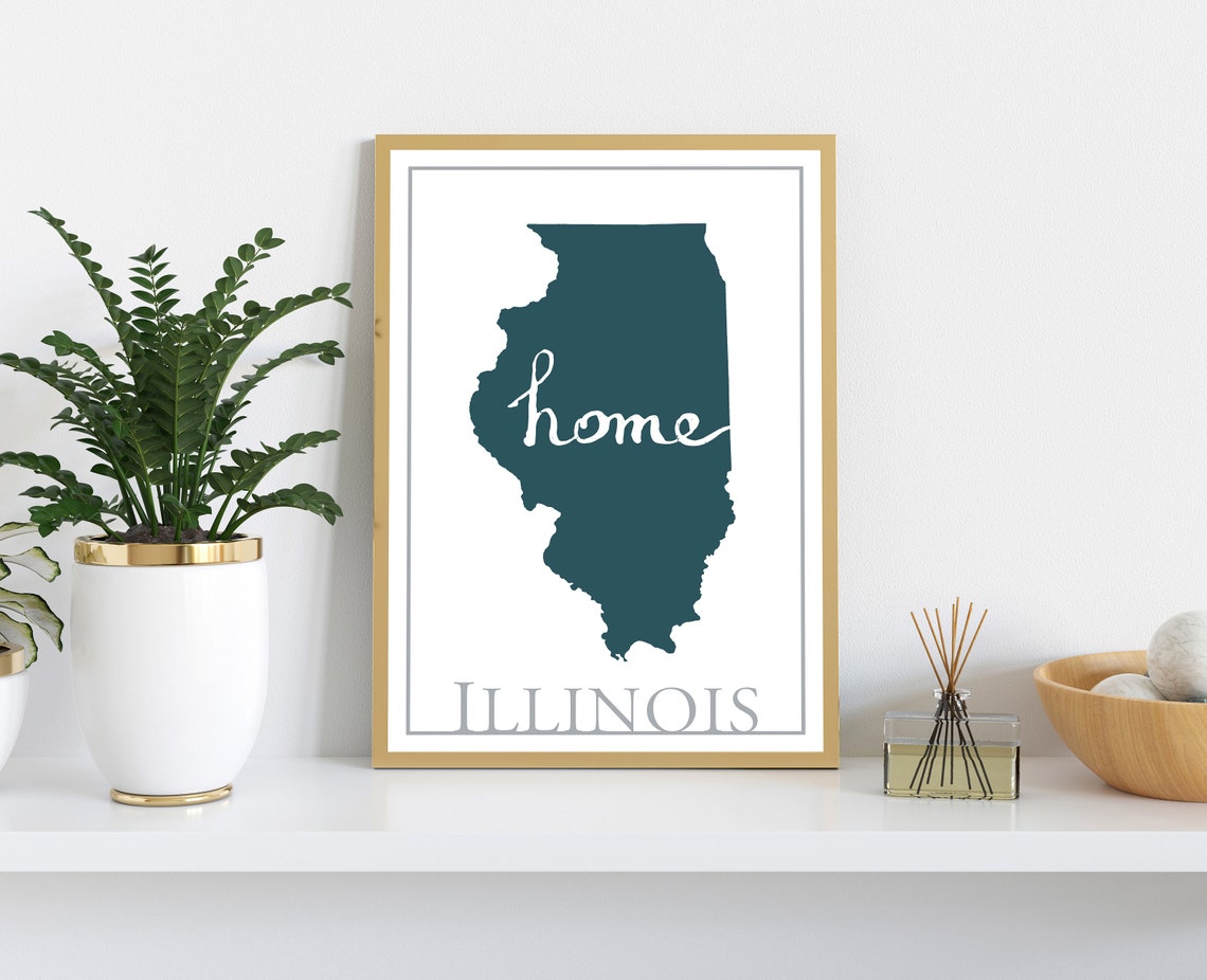 Illinois State Map Home Script Teal Silhouette Wall Art Poster - Image 2
