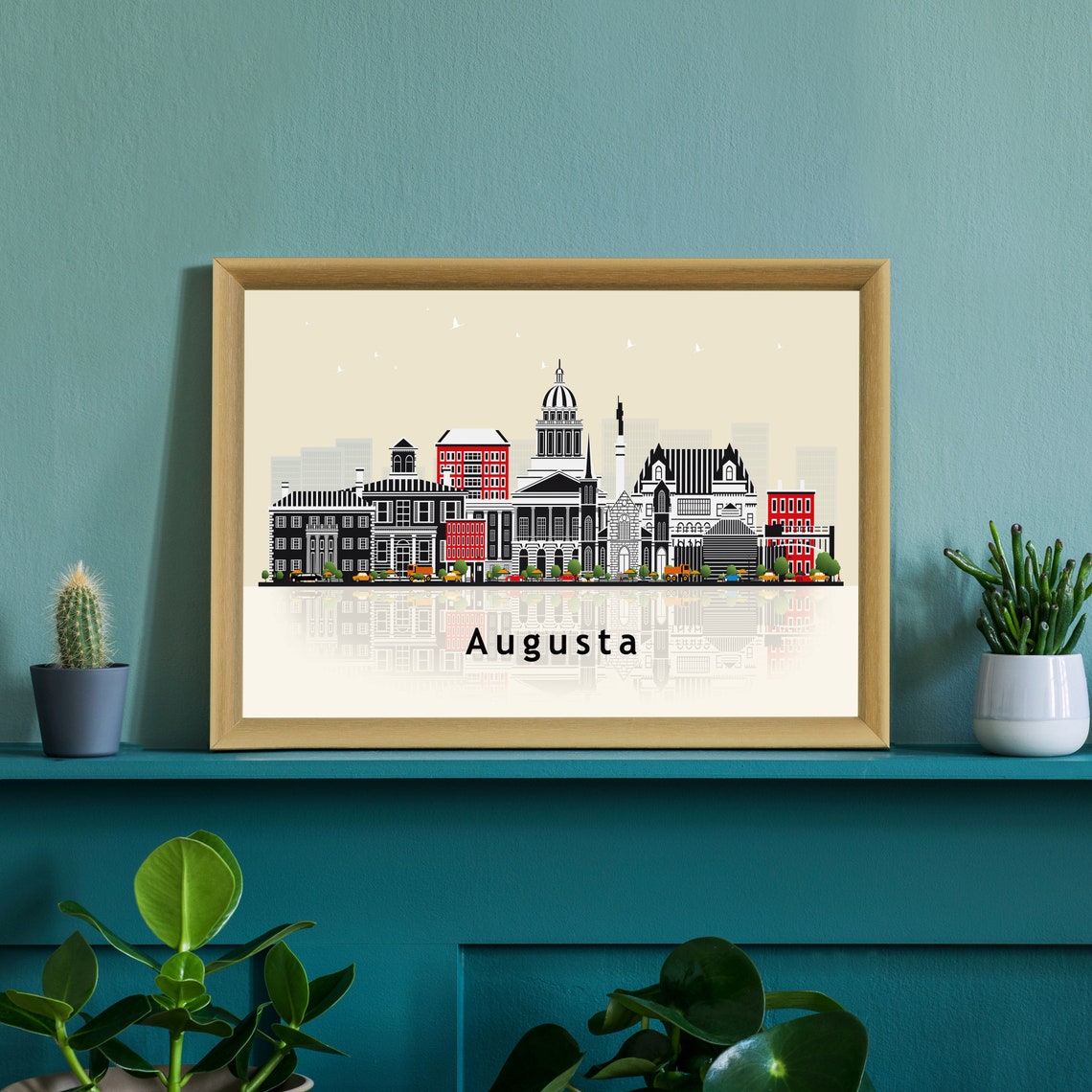 Augusta Georgia Flat Vector Skyline Reflection Cityscape Travel Poster - Image 2