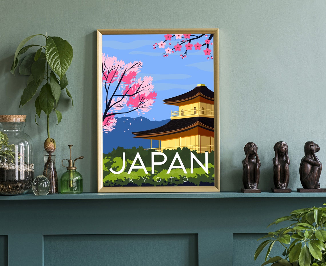 Kyoto Japan Golden Pavilion Temple Cherry Blossom Spring Travel Poster - Image 3