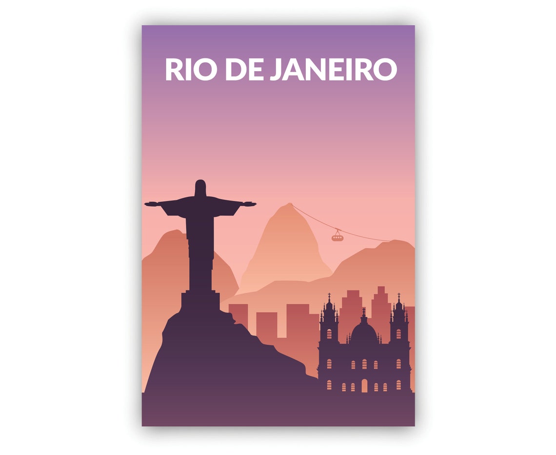 Rio de Janeiro Christ the Redeemer Sunset Minimalist Travel Poster - Image 3