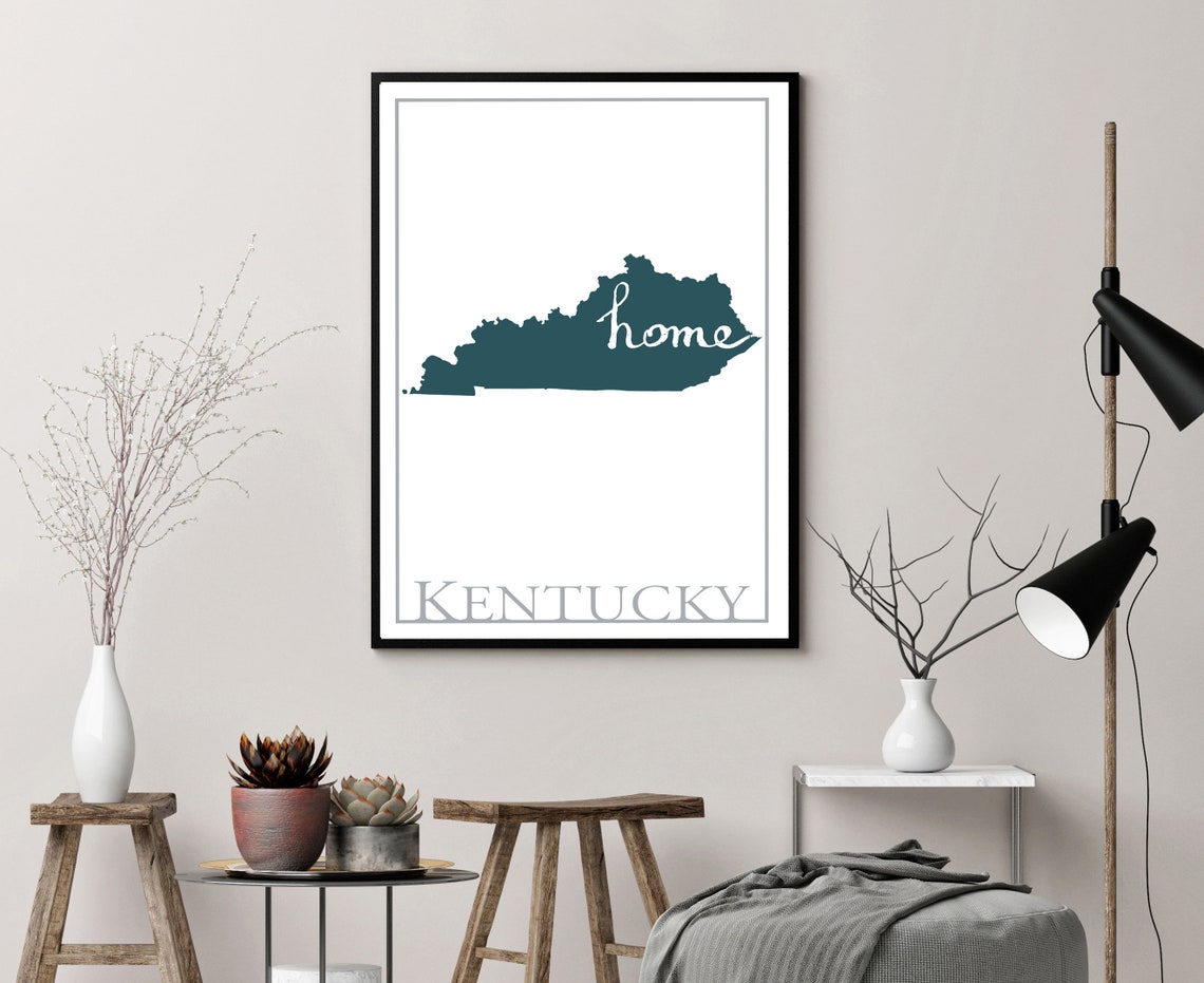 Kentucky Home State Map Silhouette Teal Minimalist Wall Art Poster - Image 3