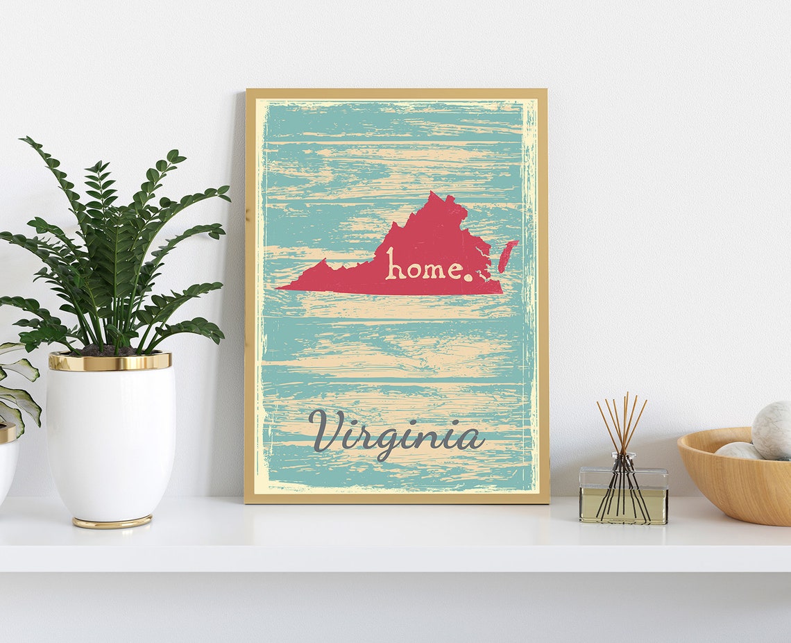Virginia Retro Home Script Vintage Distressed Wood Map Wall Art - Image 3
