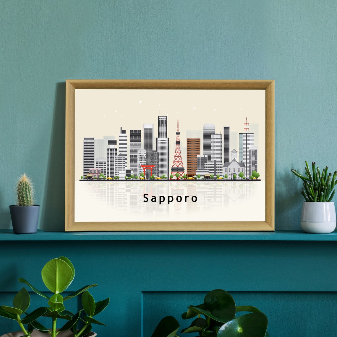 Sapporo Japan Red TV Tower Skyline Illustration Travel Poster - Image 3