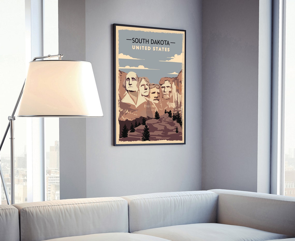 South Dakota Mount Rushmore Retro Vintage Travel Landmark Wall Poster - Image 4