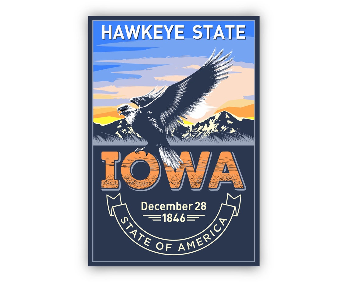 Iowa Hawkeye State Vintage Emblem Eagle Sunset Retro Poster Print - Image 2