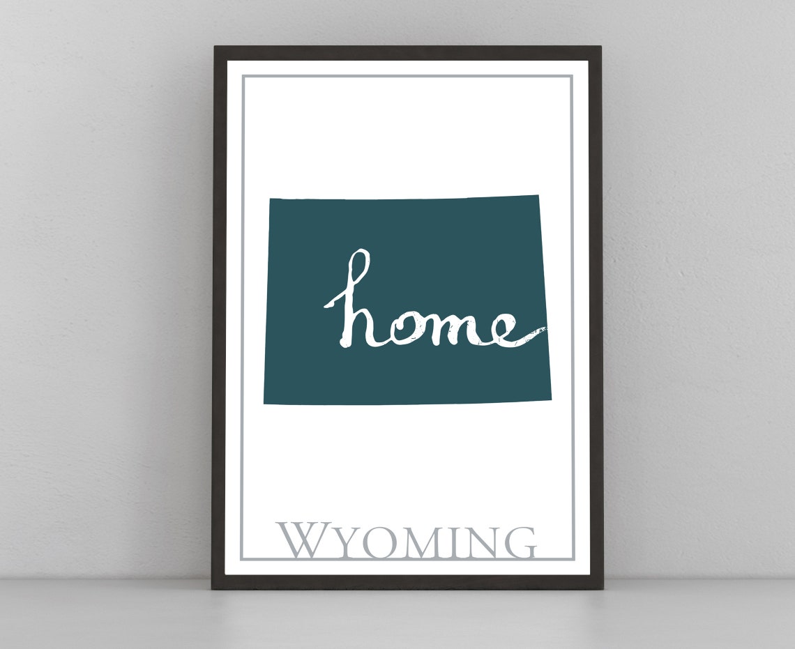 Wyoming Modern Minimalist Teal Home Script State Silhouette Wall Art