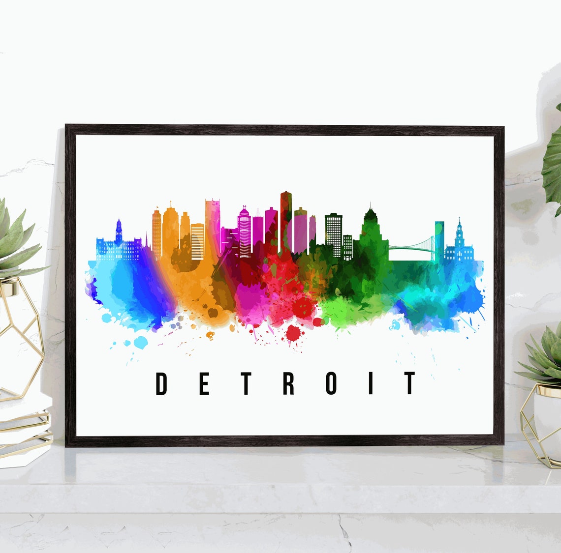 Detroit Michigan Skyline Poster Detroit Cityscape Painting Detroit Michigan Landmark And Cityscape Print Home And Office Wall Art
