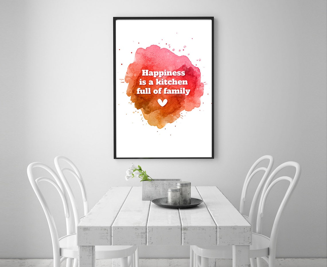 Happiness Is A Kitchen Full Of Family Red Watercolor Quote Poster - Image 4