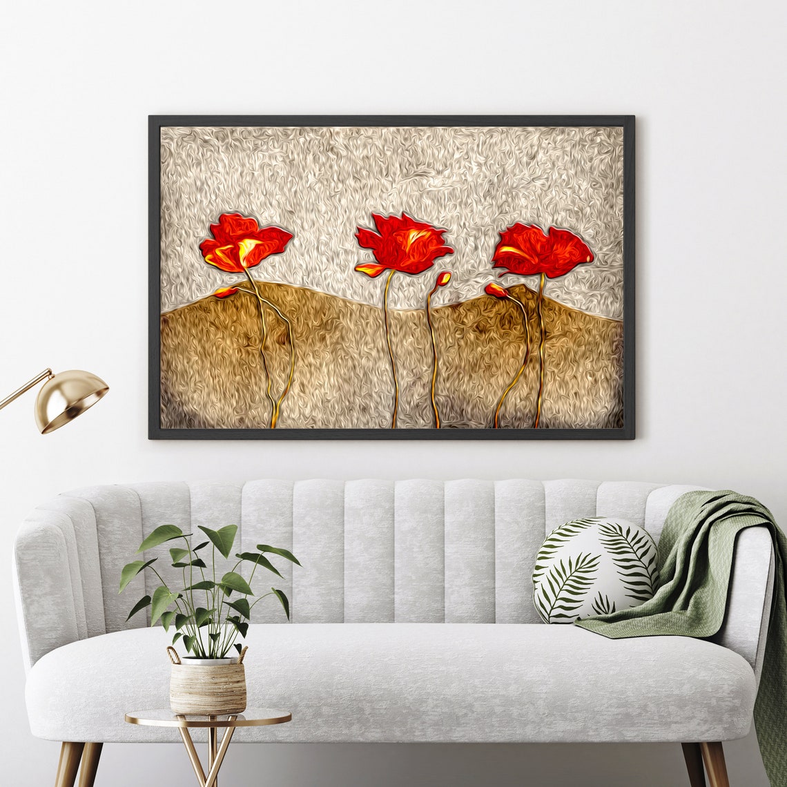 Three Red Poppies Textured Gold Background Floral Art Poster - Image 4