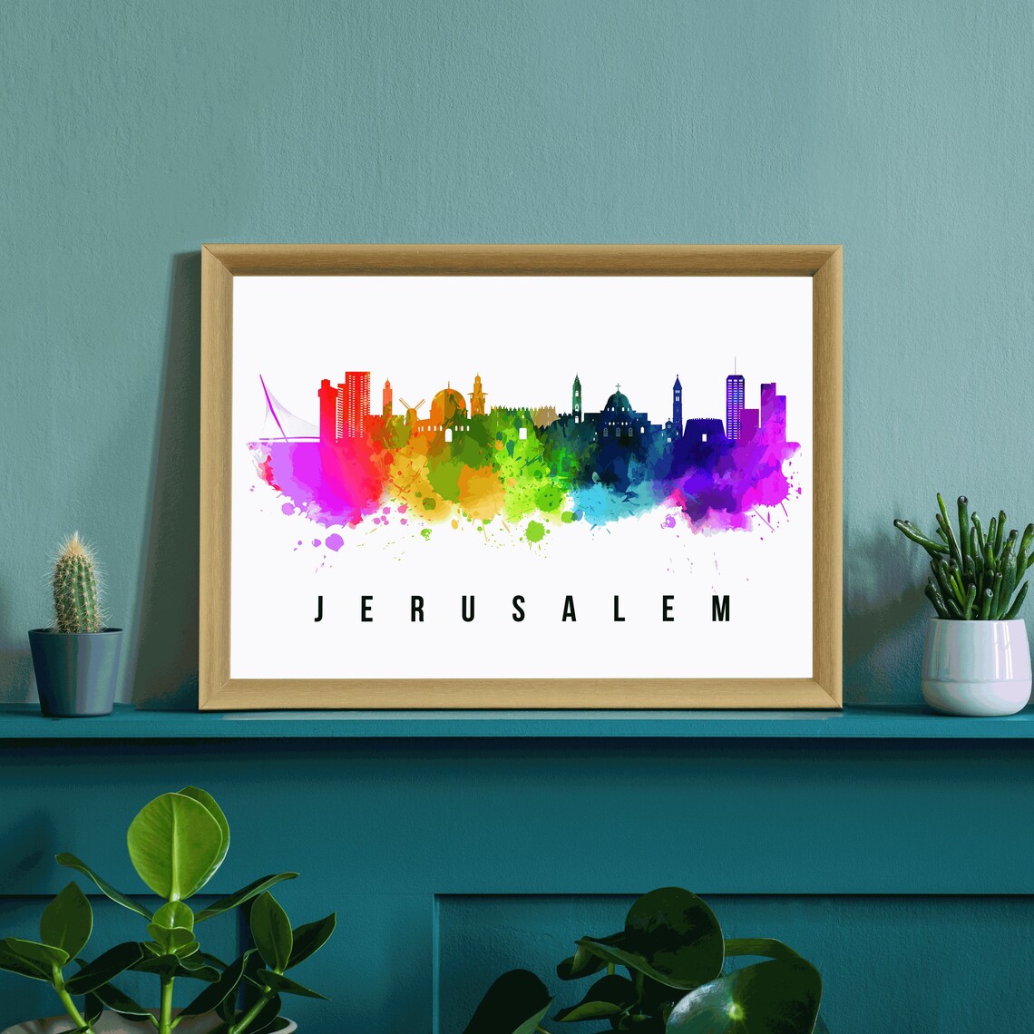 Jerusalem Israel Old City Watercolor Skyline Landmark Poster - Image 3