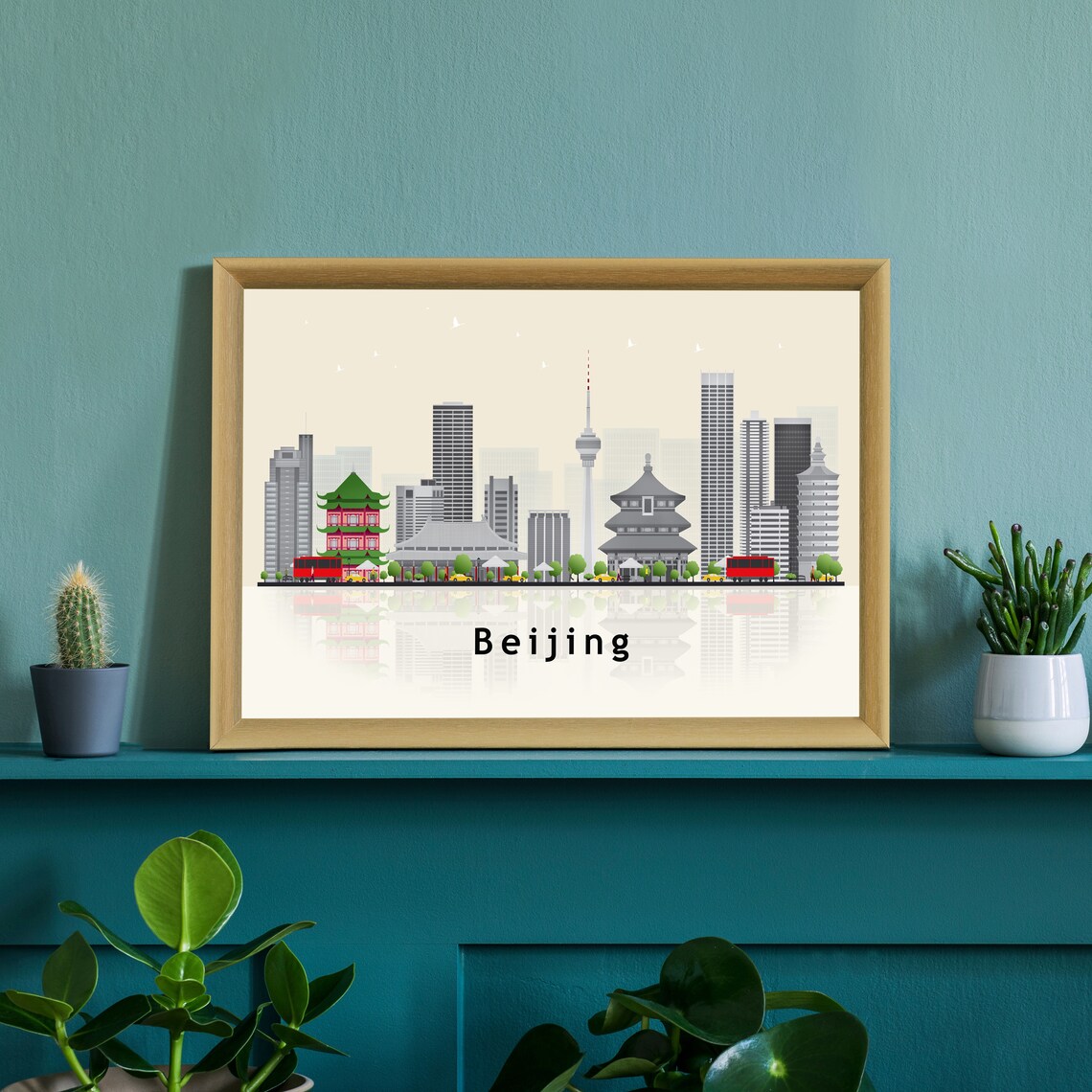 Beijing China Skyline Pagoda Towers Modern Cityscape Art Poster - Image 3