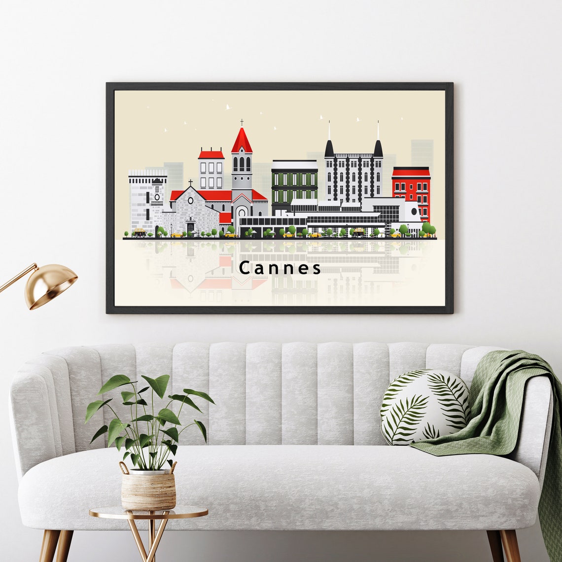 Cannes France Riviera City Skyline Illustration With Reflection Poster - Image 3