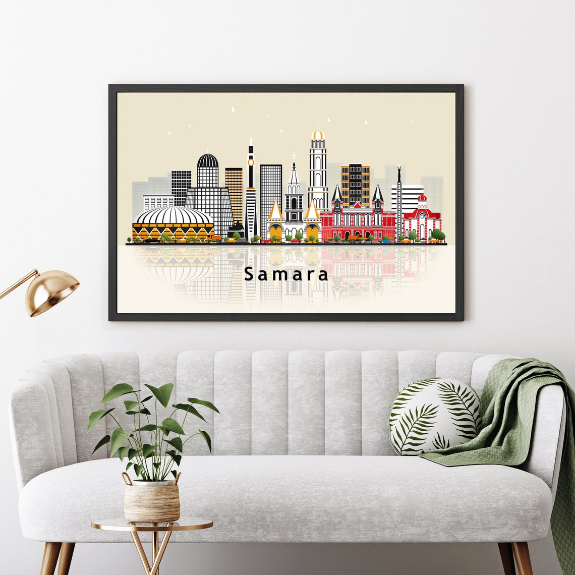 Samara Russia Blue Ink Cityscape Bridge Volga Illustration Art Poster - Image 3