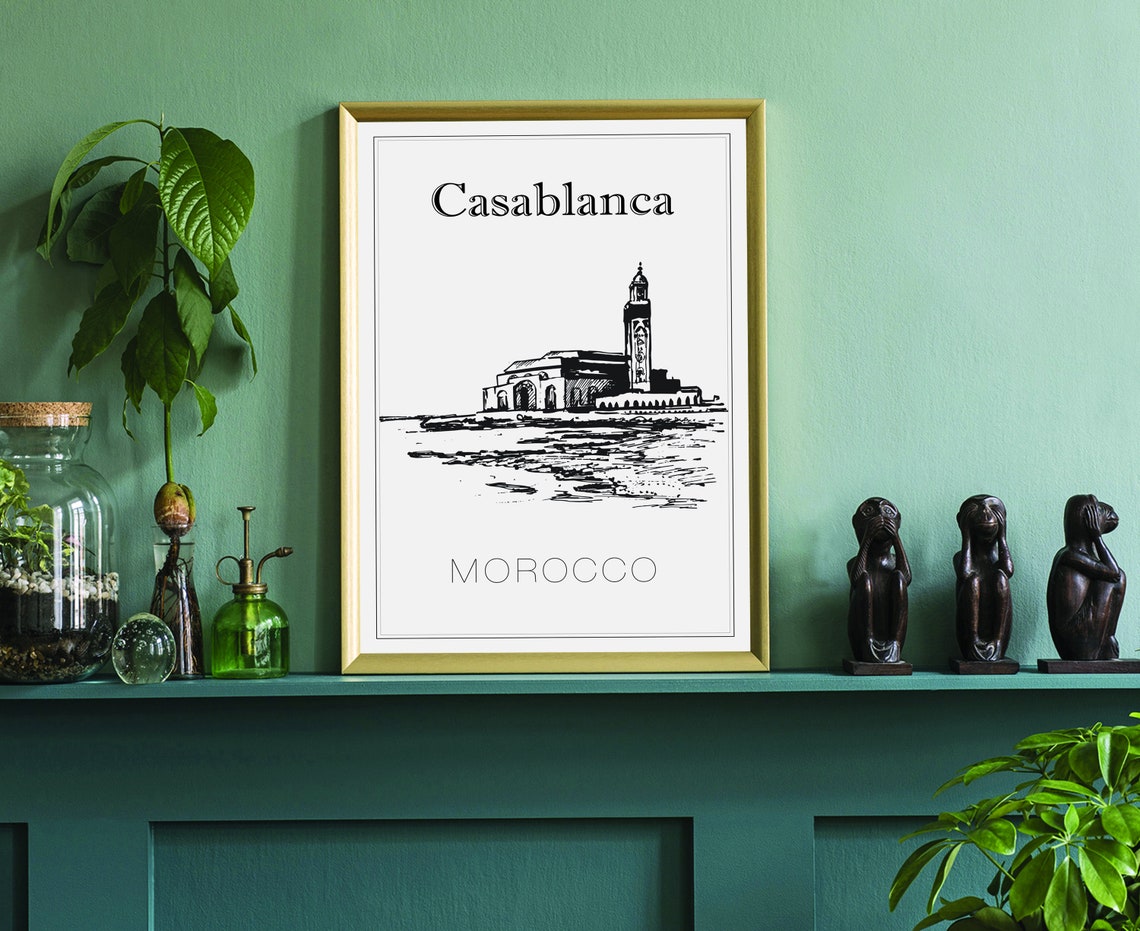 Casablanca Morocco Hassan II Mosque Hand Drawn Ink Sketch Poster Print - Image 3