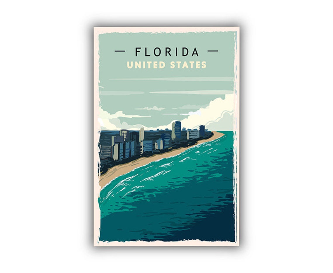 Florida Beach Ocean Skyline Sunset Vintage Travel Poster Wall Art - Image 2