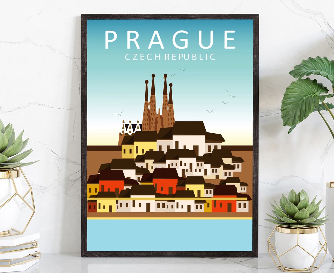 Prague Czech Republic Old Town Tyn Church Spires Flat Travel Poster