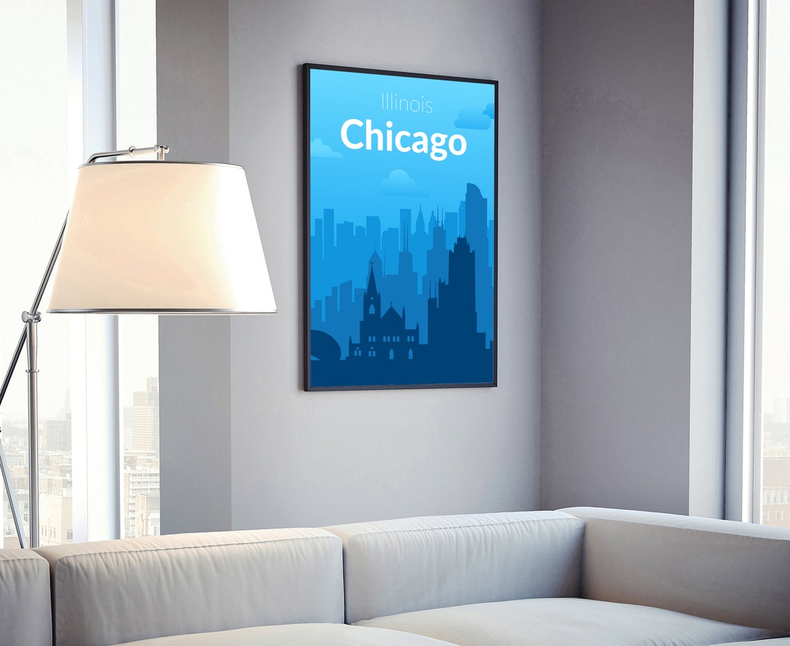 Chicago Illinois Blue Daytime Skyline Gradient Minimalist City Poster - Image 4