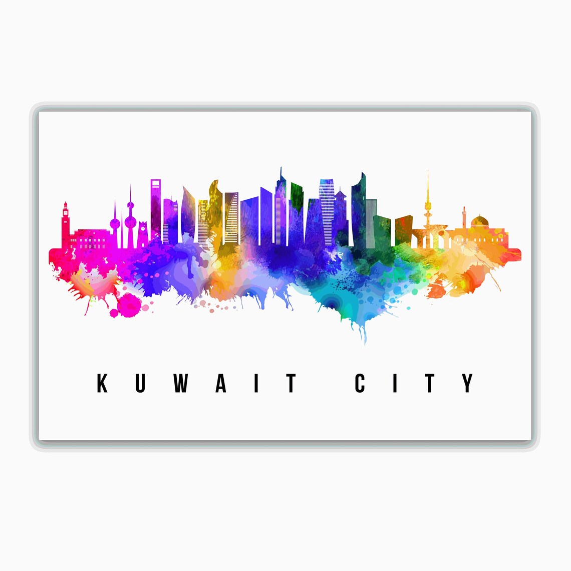 Kuwait City Kuwait Towers Rainbow Watercolor Skyline City Poster - Image 2