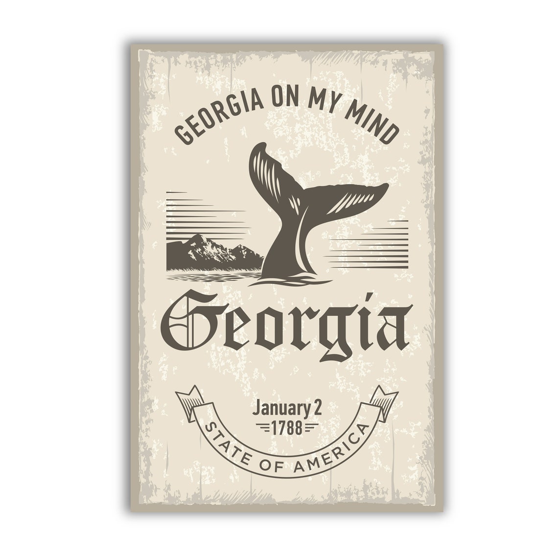 Georgia on My Mind Vintage Poster with Whale Tail Ocean Sunset Artwork - Image 2