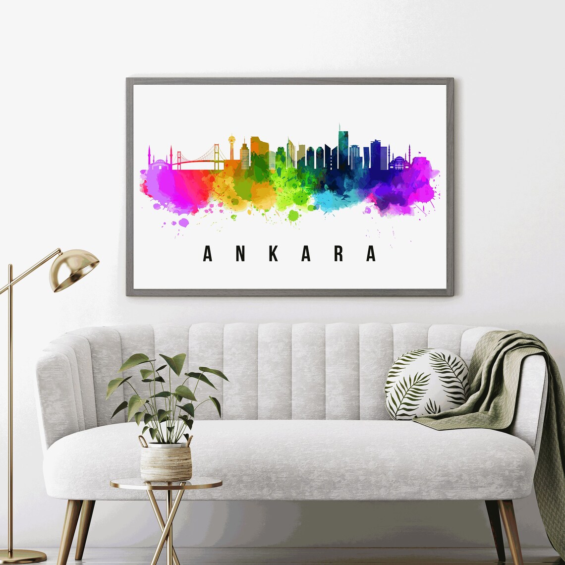 Ankara Turkey Rainbow Watercolor City Skyline Silhouette Art Poster - Image 4