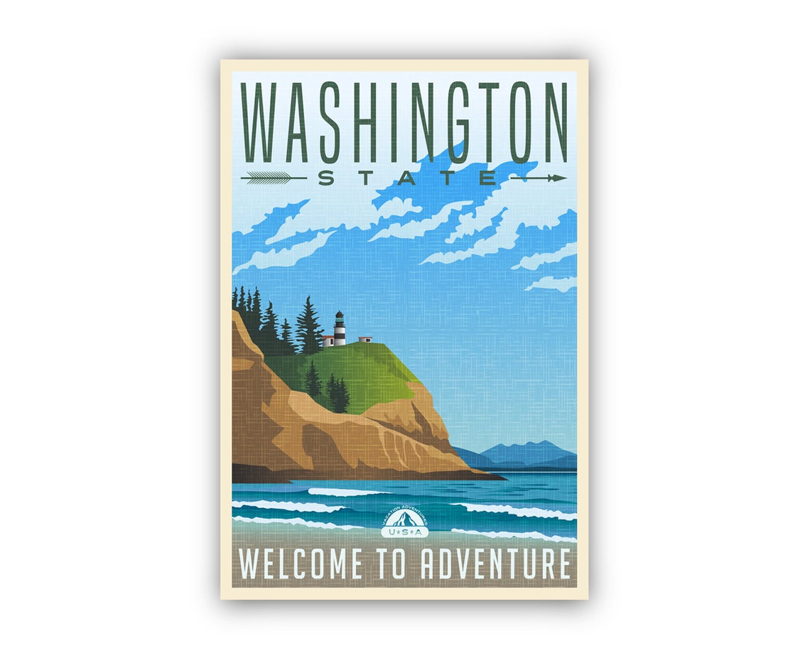 Washington State Lighthouse Coast Welcome to Adventure Poster - Image 2