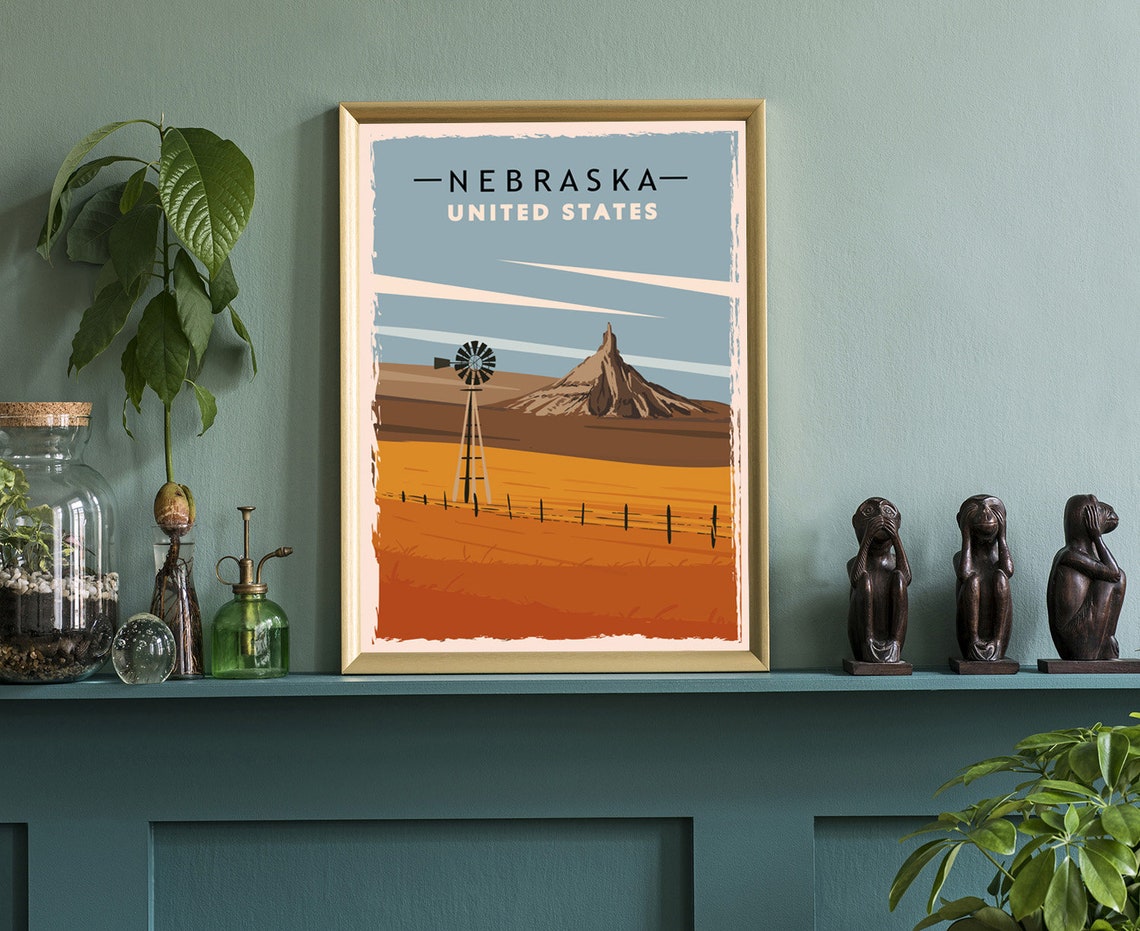 Nebraska Retro Prairie Windmill Rock Formation Vintage Travel Poster - Image 3