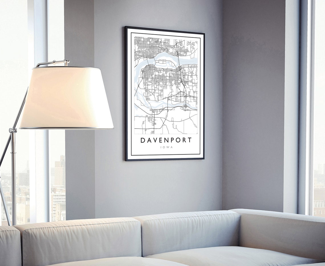 Davenport Iowa City Map Iowa City Road Map Poster City Street Map Print Modern Us City Map Home Art Decoration Office Wall Art Print - Image 4