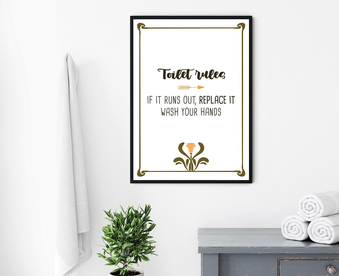 Toilet Rules Vintage Floral Cheeky Funny Bathroom Quote Poster - Image 4