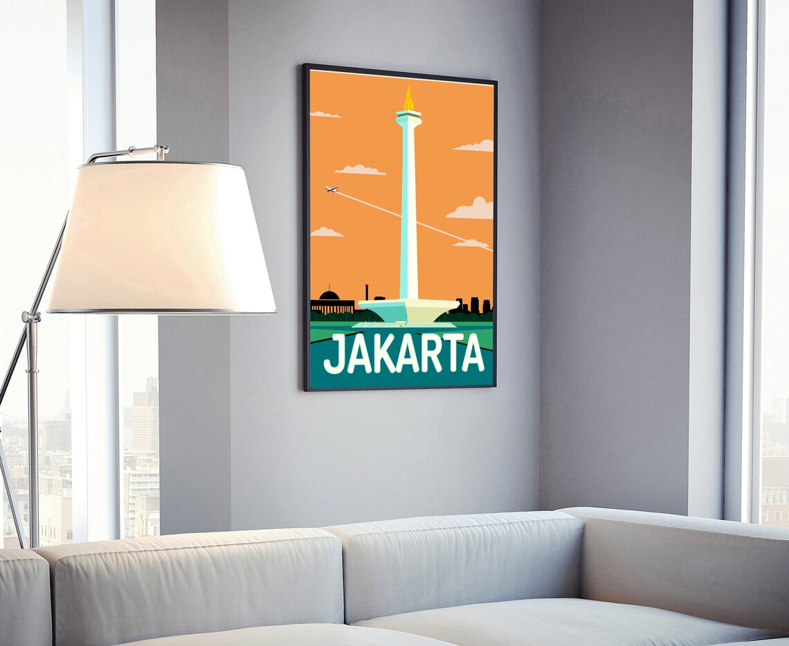 Jakarta Travel Poster Jakarta Cityscape Poster Print Jakarta Landmark Poster Wall Art Home Wall Art Office Wall Decoration Gift For Her - Image 4