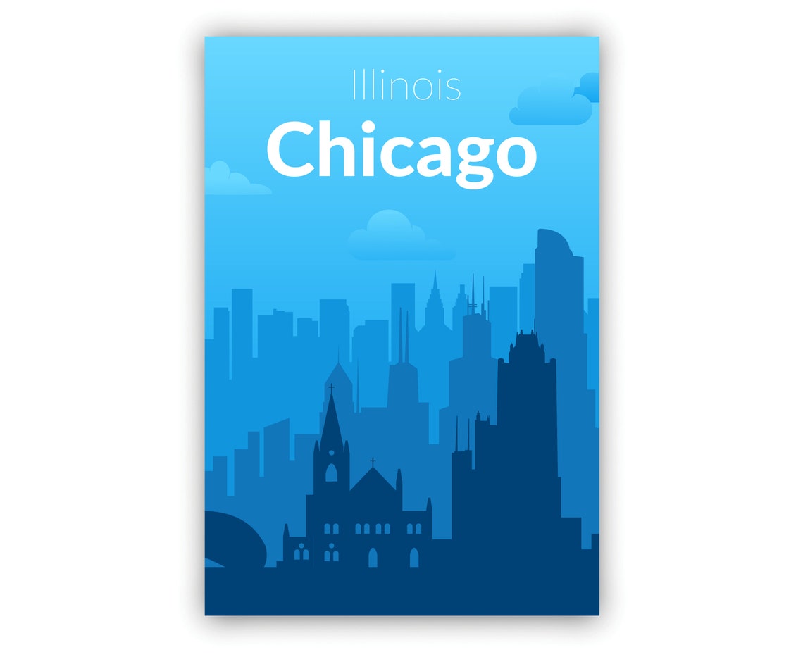 Chicago Illinois Blue Daytime Skyline Gradient Minimalist City Poster - Image 2