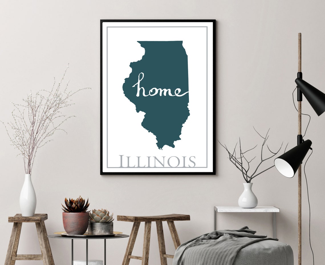 Illinois State Map Home Script Teal Silhouette Wall Art Poster - Image 3