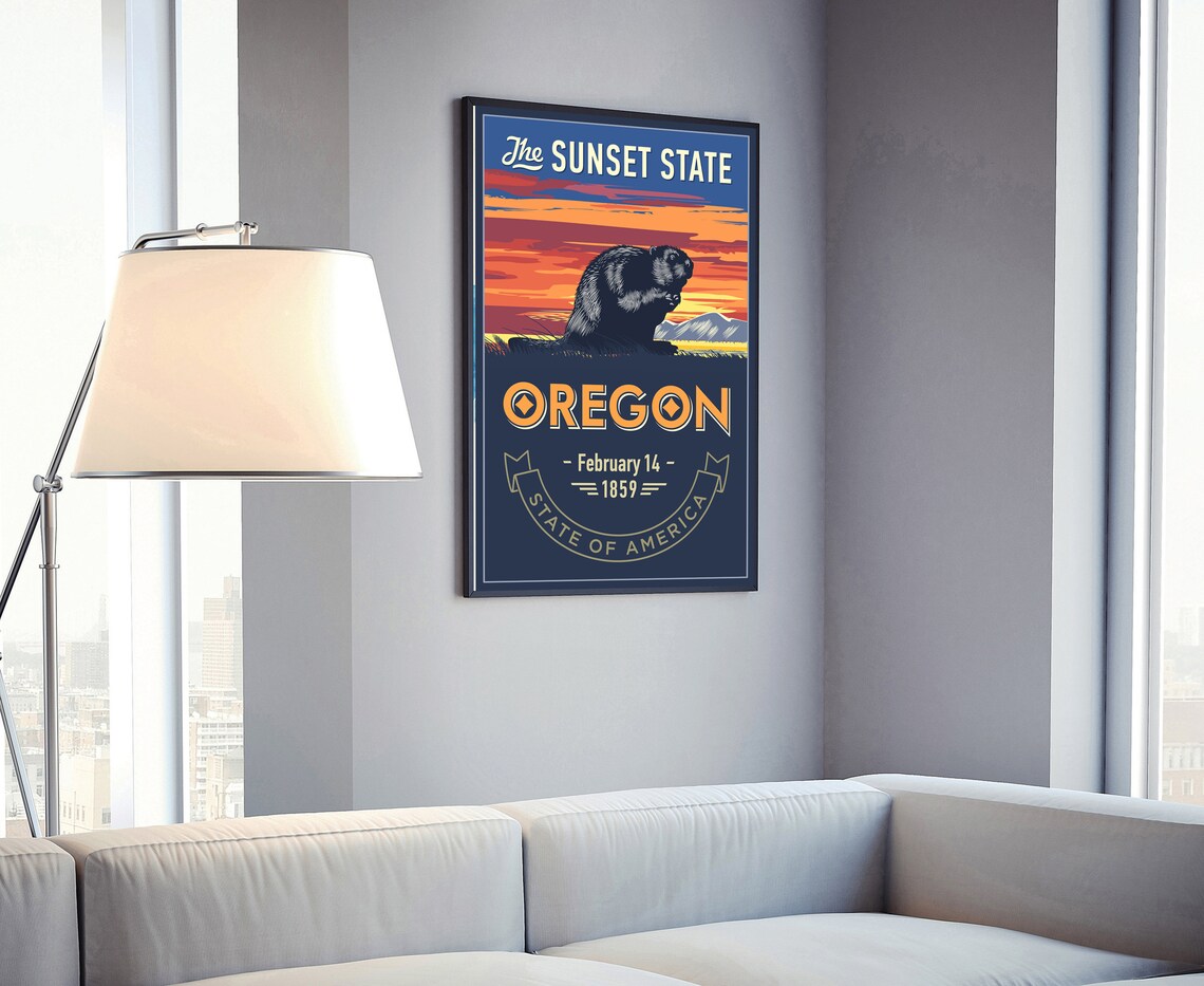 Oregon Sunset State Beaver Sunset Retro Travel Wall Art Poster - Image 4