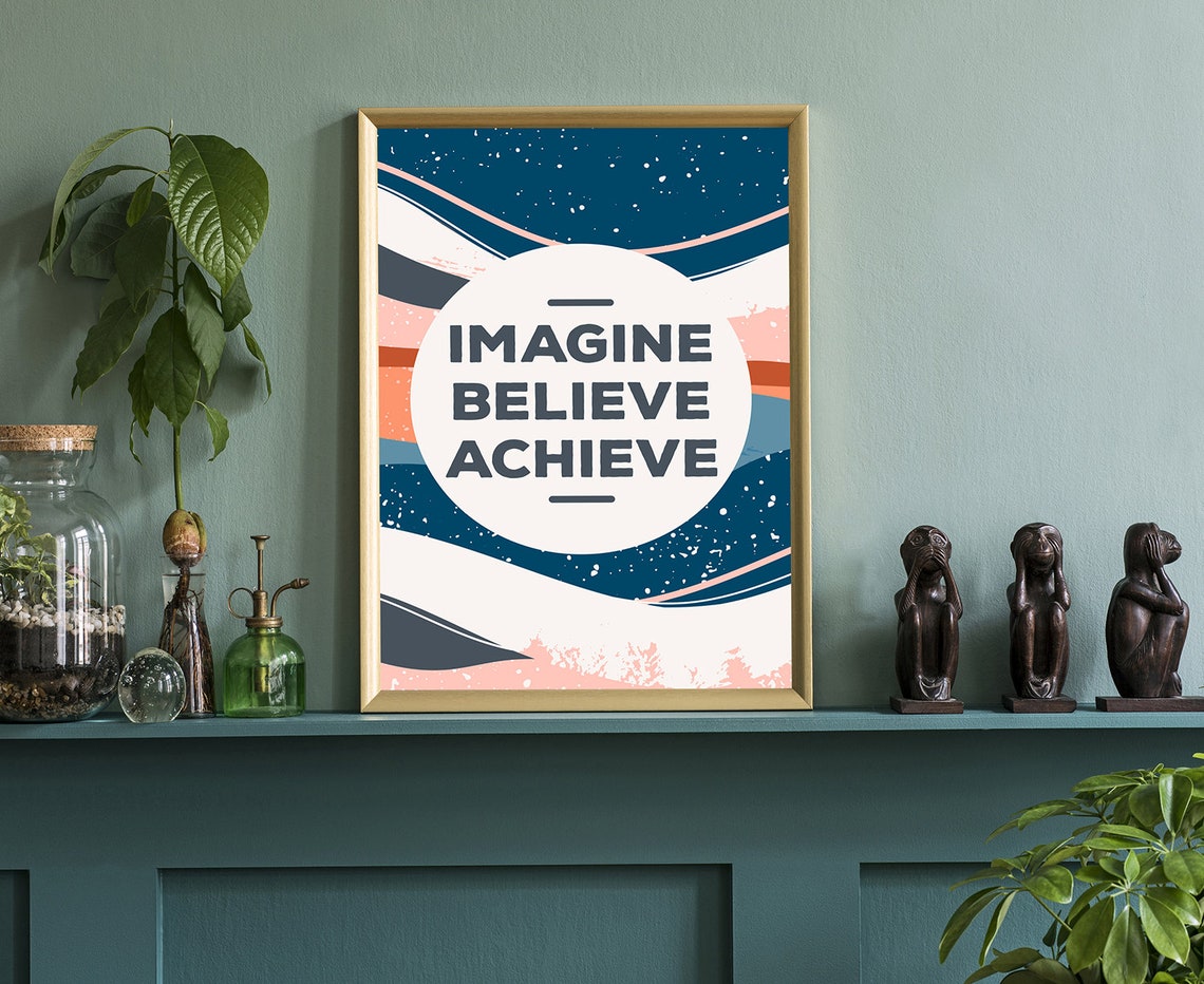 Imagine Believe Achieve Abstract Wave Inspirational Quote Poster - Image 3