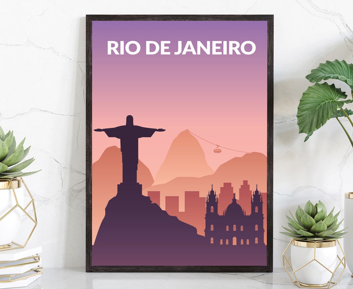 Rio de Janeiro Christ the Redeemer Sunset Minimalist Travel Poster