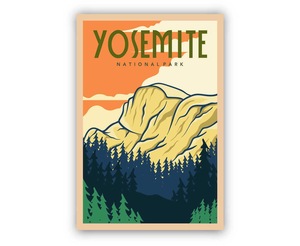 Yosemite National Park Retro Granite Cliffs Pines Travel Poster - Image 2