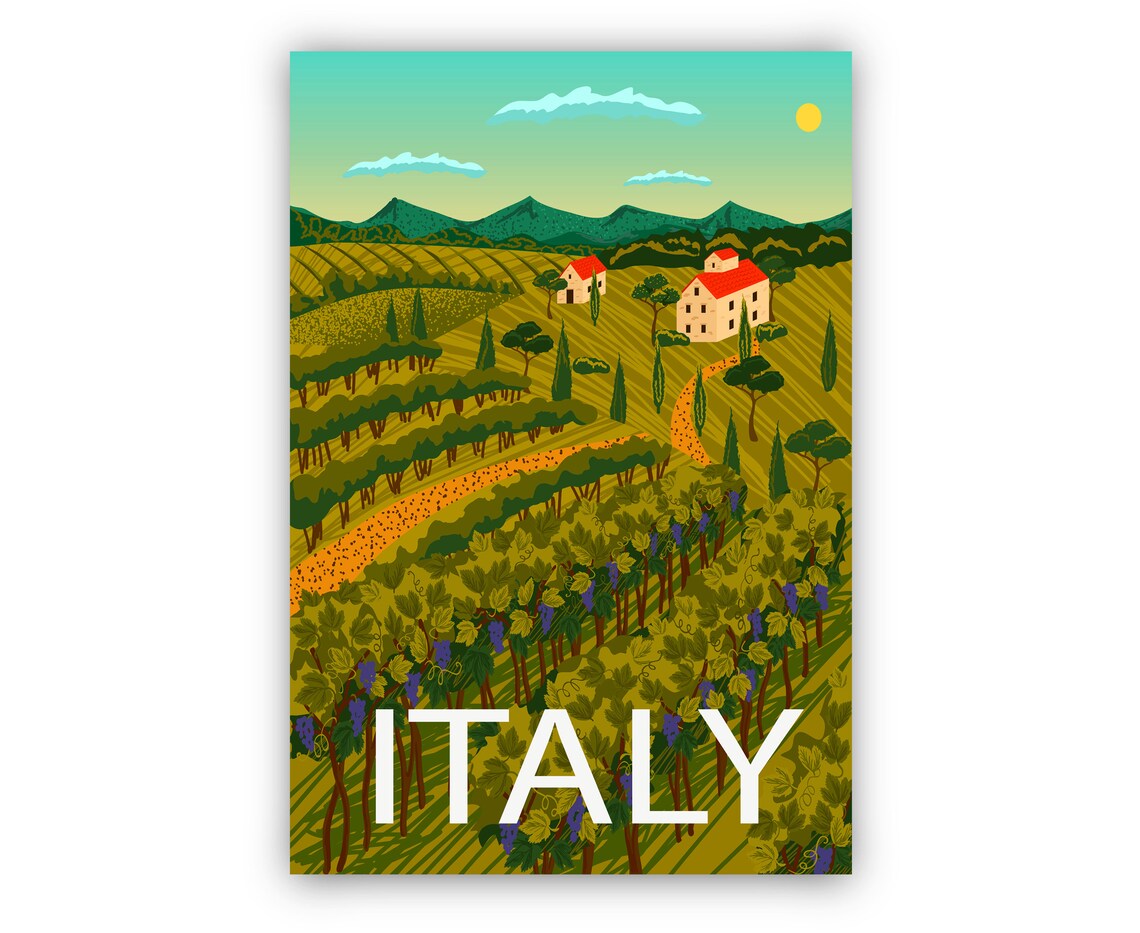 Italy Tuscan Vineyard Farmhouse Countryside Vintage Travel Poster - Image 2