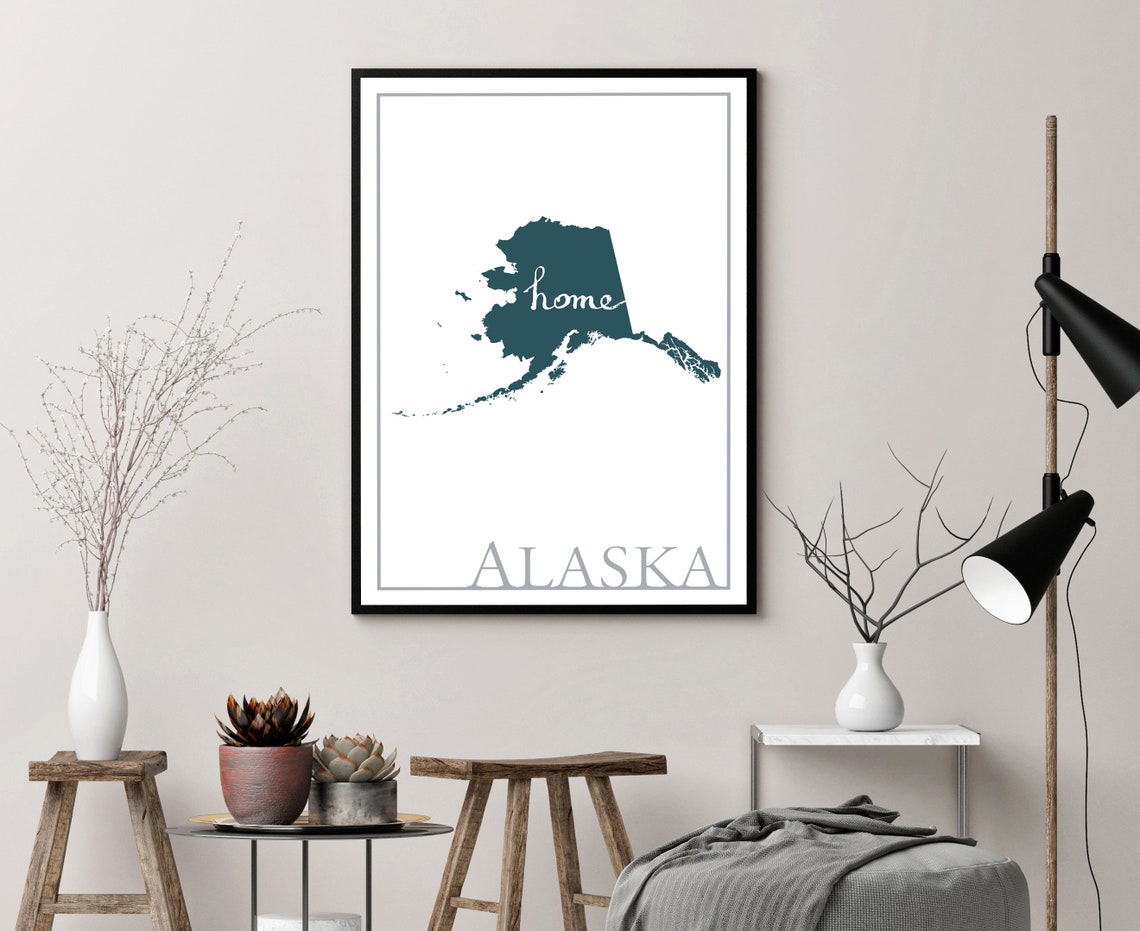 Alaska Modern Home State Silhouette Teal Map Wall Art Print Poster - Image 3