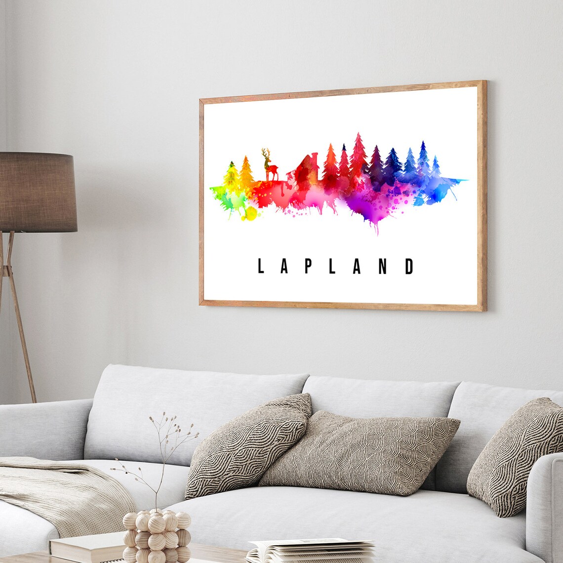 Lapland Finland Reindeer Forest Rainbow Watercolor Travel Poster - Image 4